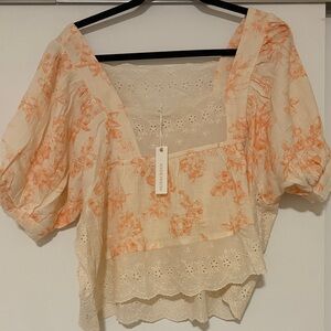 Olivaceous Cream and Orange Floral Blouse